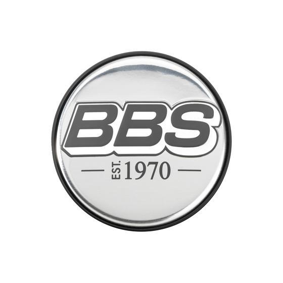 BBS 2D Nabendeckel EST. 1970 Chrom mit Geprägtem Logo Grau/Weiss Set (4 Stück)