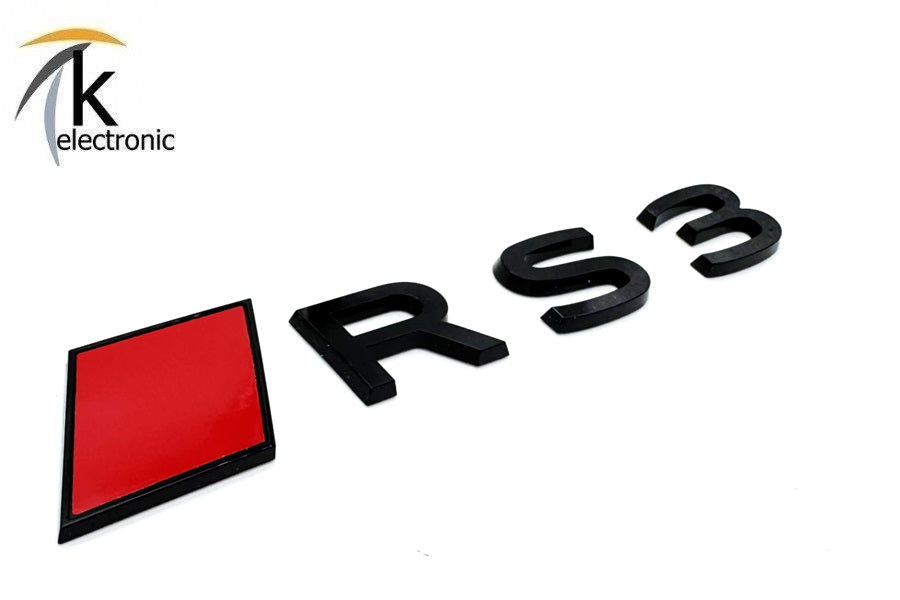 AUDI RS3 8Y Emblem | Zeichen schwarz glänzend rote Raute hinten für Heckklappe Facelift - neues Design