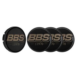 BBS 2D Nabendeckel Geprägt Schwarz mit Logo Bronze Set (4 Stück)