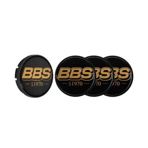 BBS 2D Nabendeckel Geprägt Schwarz mit Logo Gold Set (4 Stück)