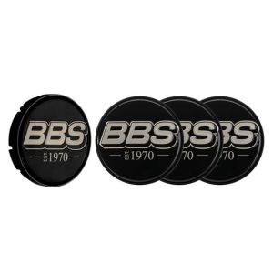 BBS 2D Nabendeckel Geprägt Schwarz mit Logo Weissgold Set (4 Stück)
