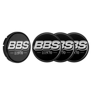 BBS 2D Nabendeckel Geprägt Schwarz mit Logo Platinum/Silber Set (4 Stück)