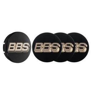 BBS 3D Nabendeckel schwarz mit Logo Weissgold (Set 4 Stk)