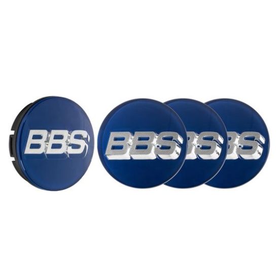 BBS 3D Nabendeckel Blau mit Logo silber/chrome Set (4 Stück)